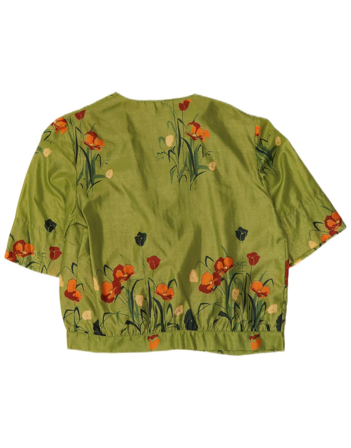Bluză cămașă cu mânecă scurtă pentru femei VINTAGE UK 16 mare, verde, florală