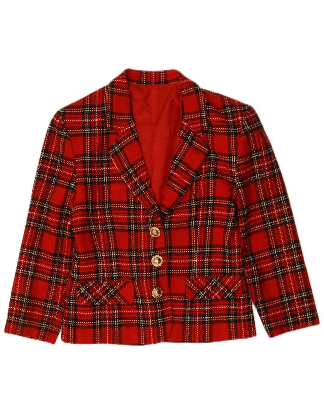 Blazer Vintage pentru femei cu 3 nasturi, UK 14 Medium Red Check