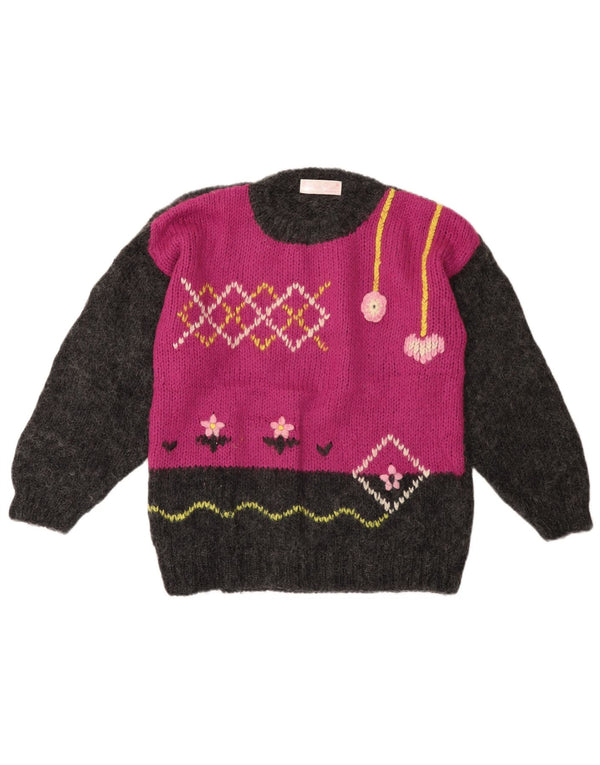 Pulover VINTAGE pentru femei cu decolteu rotund, UK 14, mare, gri Colorblock