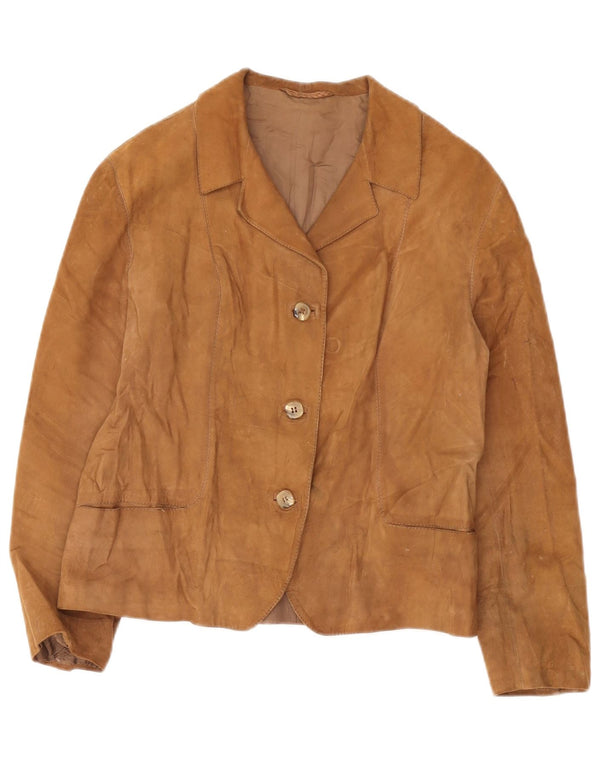 Blazer Vintage pentru femei cu 3 nasturi din piele intoarsa, UK 12, maro mediu