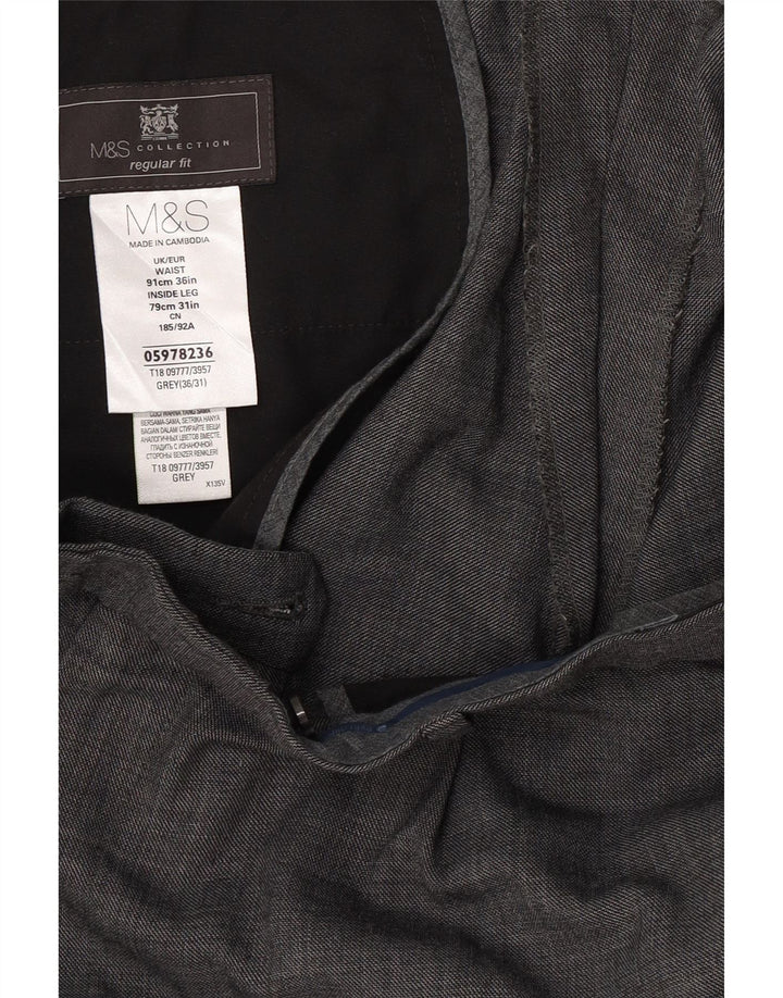 Marks & Spencer Pantaloni de costum pentru bărbați, drepti, cu croiala normală L36 L31 Lână gri