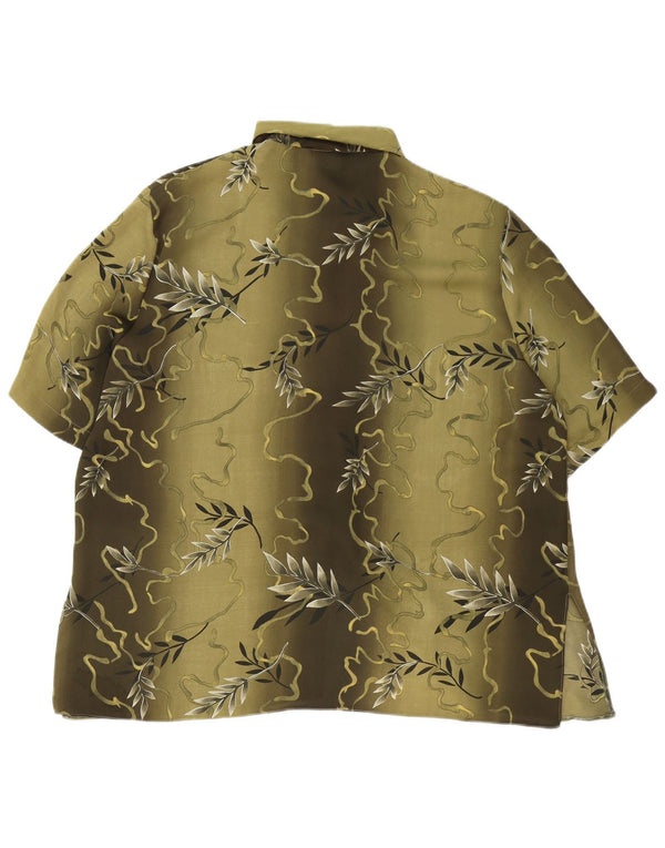 Bluză vintage cămașă cu mânecă scurtă pentru femei UK 20 2XL Kaki Floral