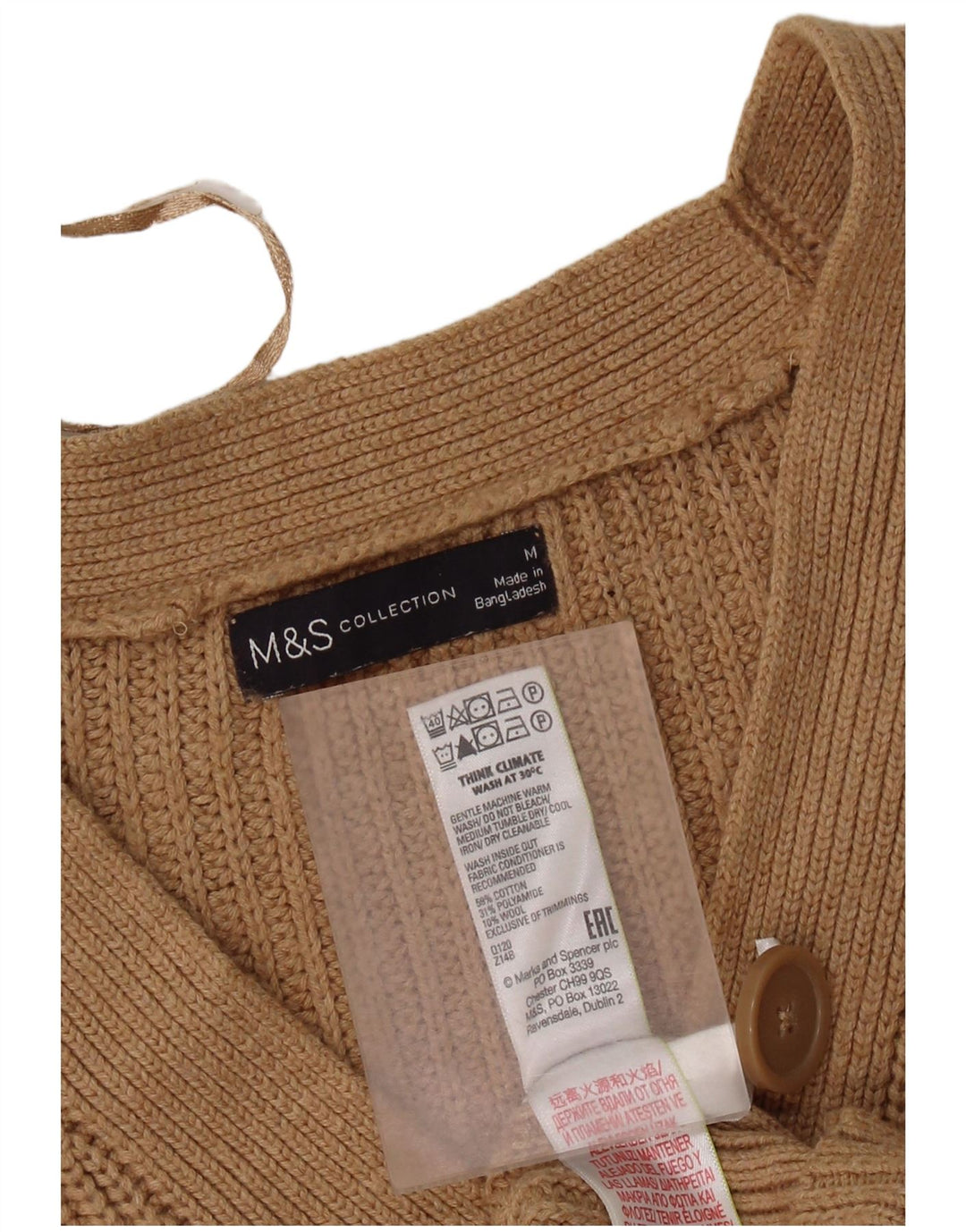 Pulover pentru femei Marks & Spencer Crop Cardigan UK 14, bumbac maro mediu