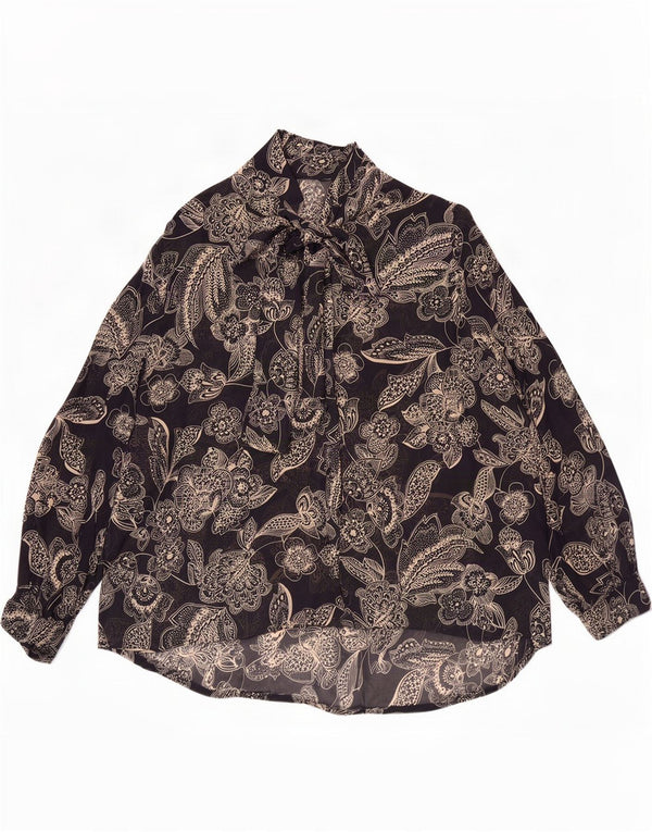 Bluză de cămașă supradimensionată pentru femei vintage UK 18 XL, neagră, florală