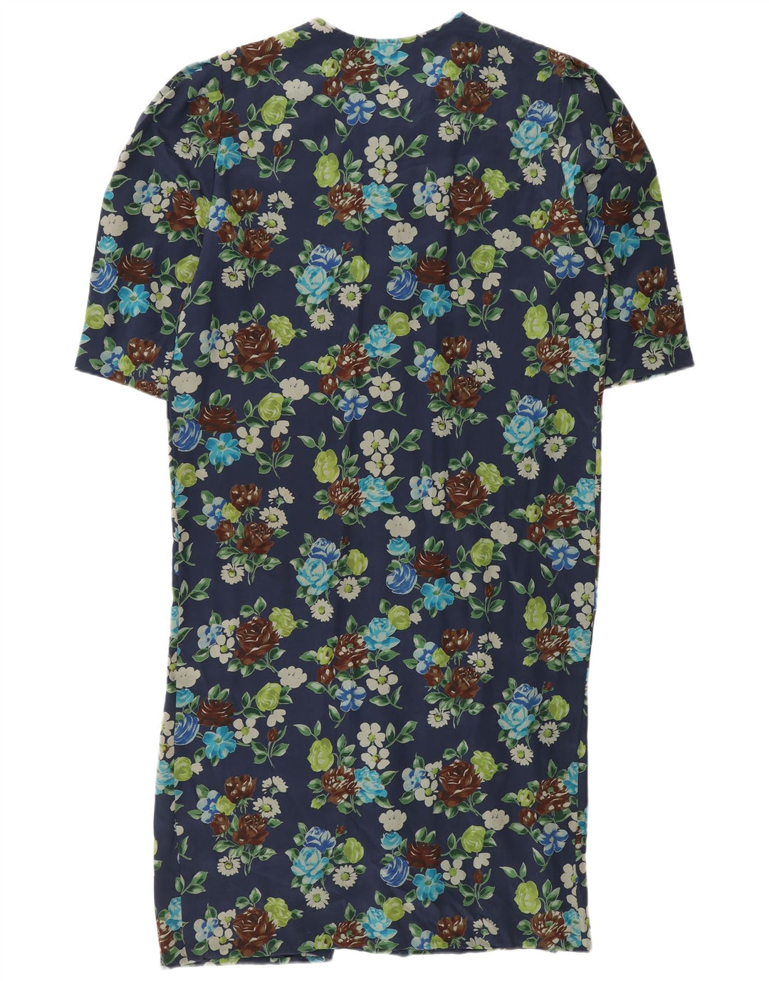 Rochie de damă Vintage Shift UK 12 Medium Bleumarin Floral Mătase