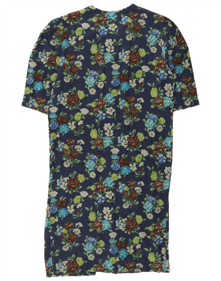 Rochie de damă Vintage Shift UK 12 Medium Bleumarin Floral Mătase