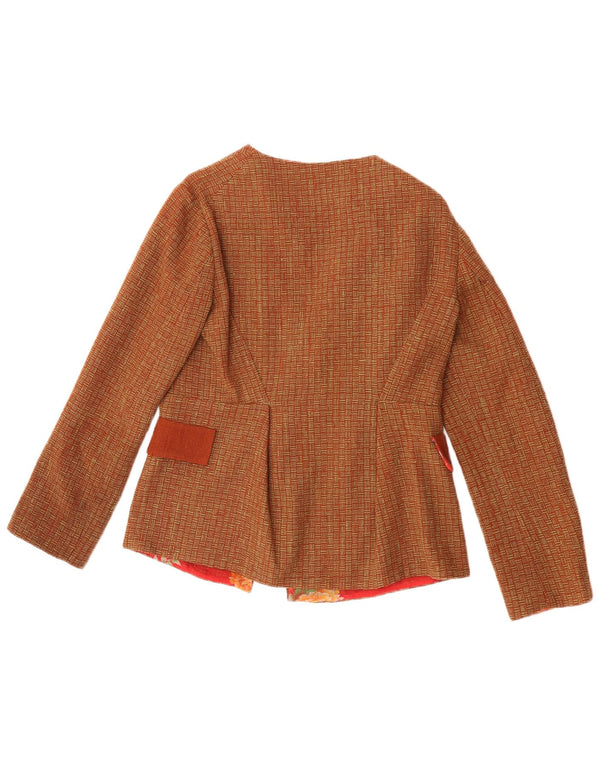 Jachetă Blazer pentru femei Fatto a Mano UK 8 Lână geometrică maro mică