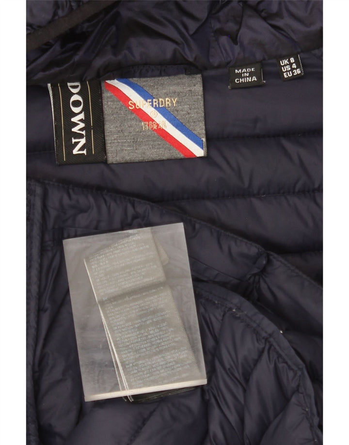 SUPERDRY Jachetă căptușită cu glugă pentru femei UK 8 Small Navy Blue Marine