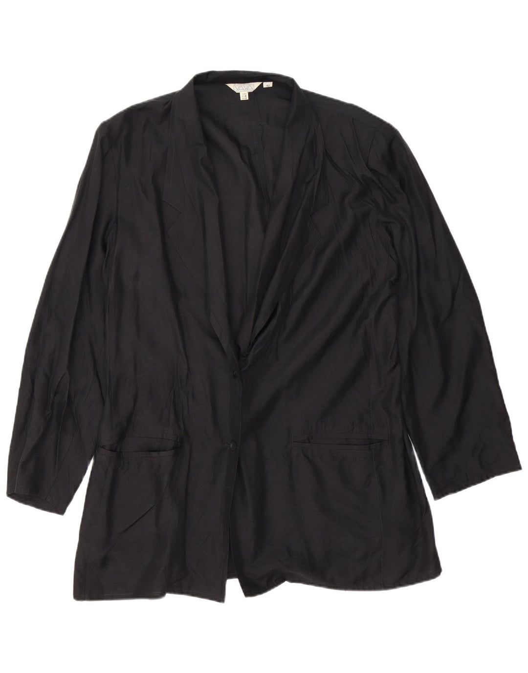 Jachetă pentru femei VINTAGE cu 2 nasturi EU 42 Mătase mare neagră