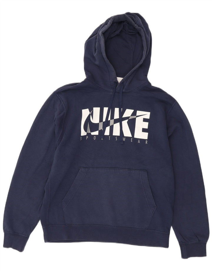 Pulover Nike pentru bărbați cu glugă grafică, bumbac mediu, albastru bleumarin