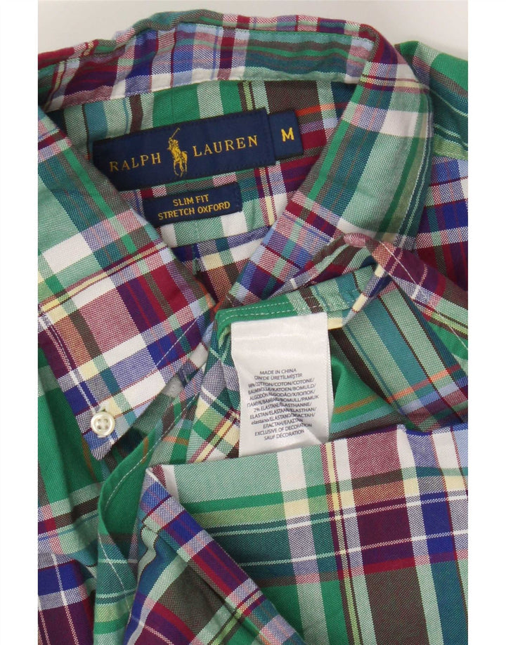 Cămașă pentru bărbați Ralph Lauren slim fit, bumbac verde mediu cu carouri