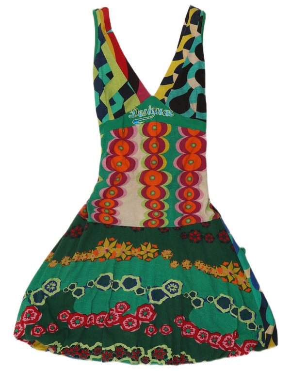 Desigual Womens Graphic A-Line Dress UK 12 Medium Green Geometric