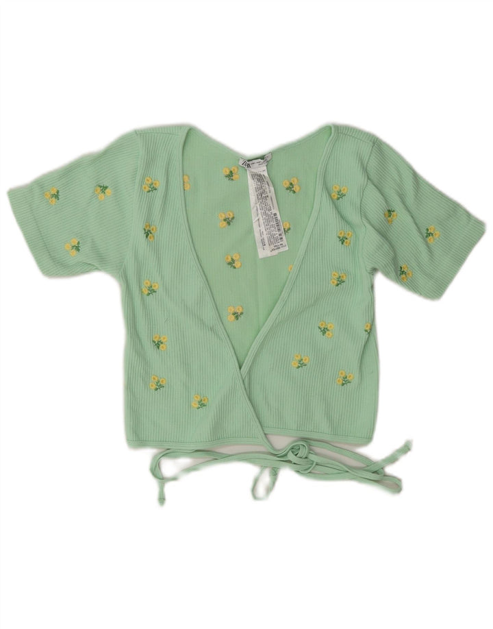 Top cardigan pentru femei Zara UK 12 Medium Verde Floral Poliamidă