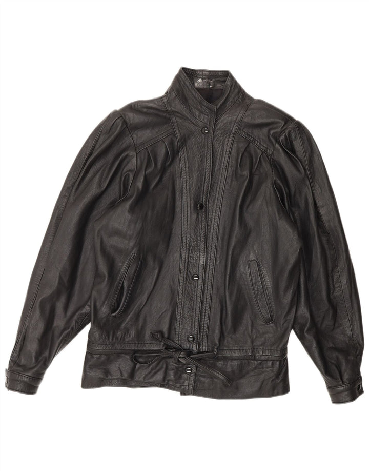 Jachetă de piele vintage pentru femei UK 14 Medium Black Leather