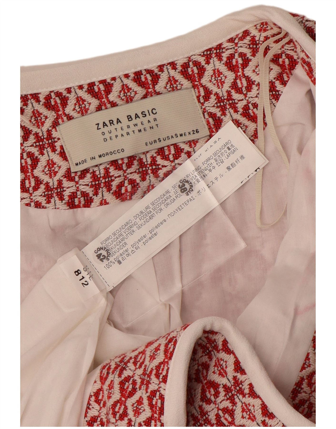Pardesiu deschis tricot pentru femei Zara UK 10, poliester geometric, roșu, mic