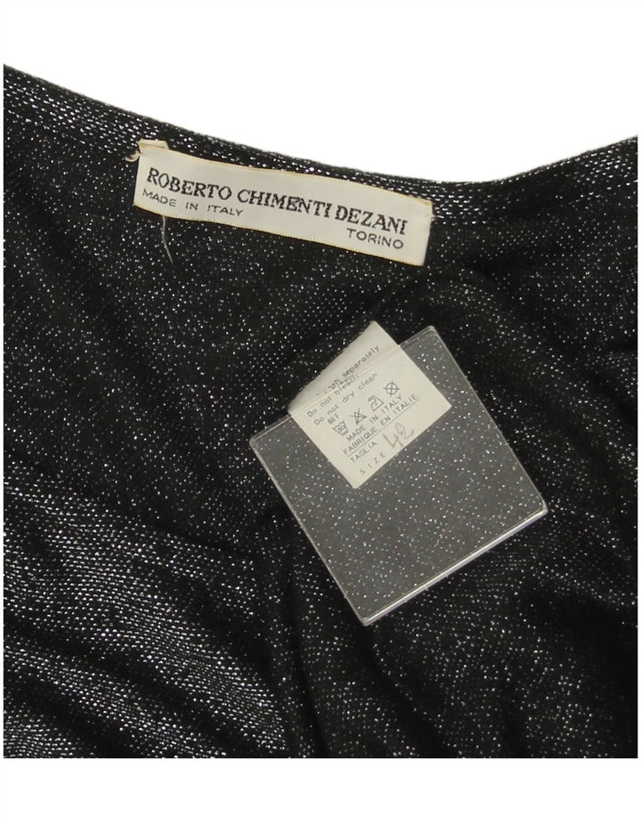 Bluză cu mânecă lungă pentru femei VINTAGE Top IT 42 Medium Black Floral Viscose