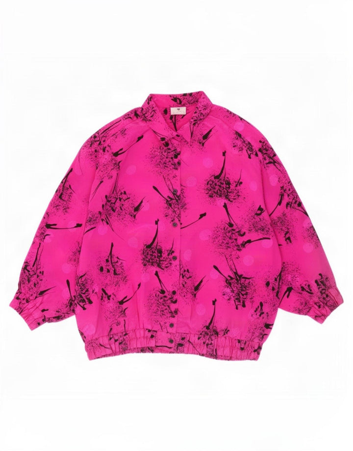 Bluză de cămașă cu model abstract pentru femei vintage EU 50 3XL poliester roz