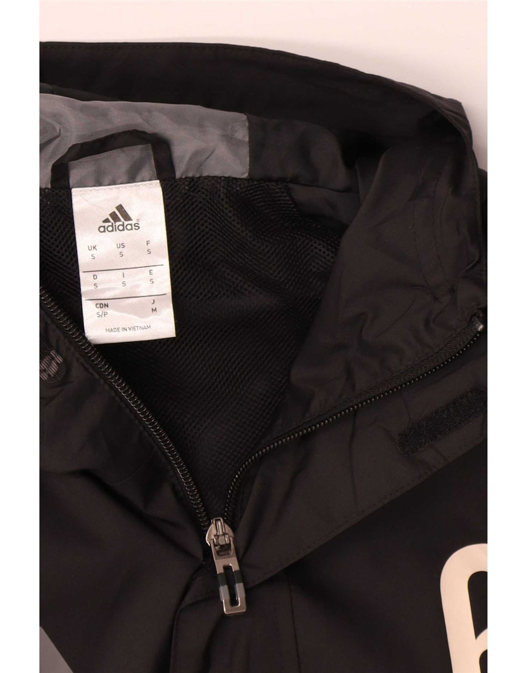 Jachetă de ploaie cu glugă grafică Adidas pentru bărbați UK 36 Poliester negru mic