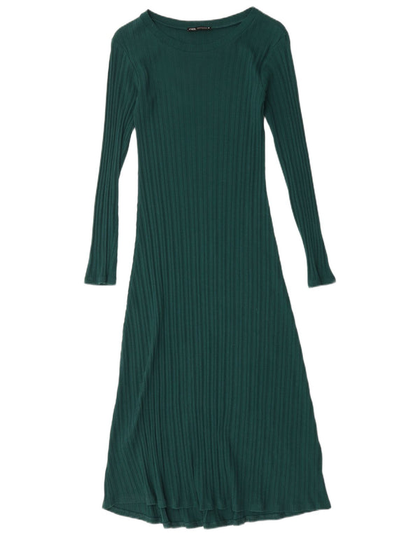 Rochie Maxi cu mânecă lungă pentru femei Zara UK 12 Bumbac verde mediu
