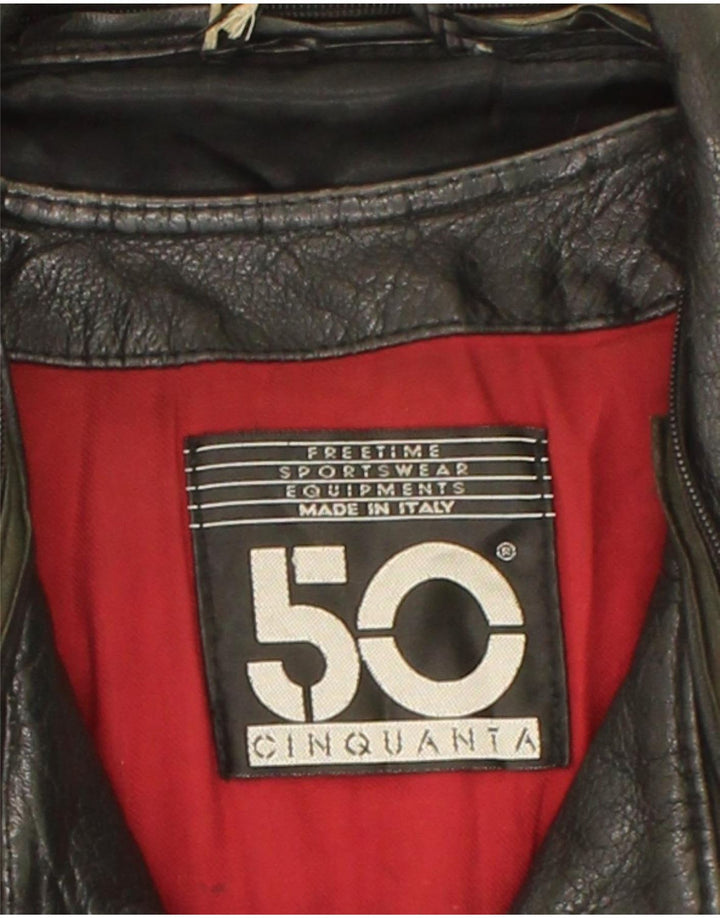 50 CINQUANTA  Mens Leather Jacket IT 54 2XL Black Leather Vintage 50 Cinquanta and Second-Hand 50 Cinquanta from Messina Hembry 