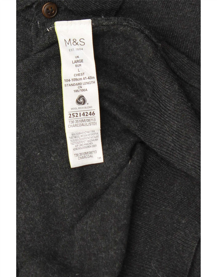 Pulover pentru bărbați Marks & Spencer, croit, cu gât polo, lână mare, gri