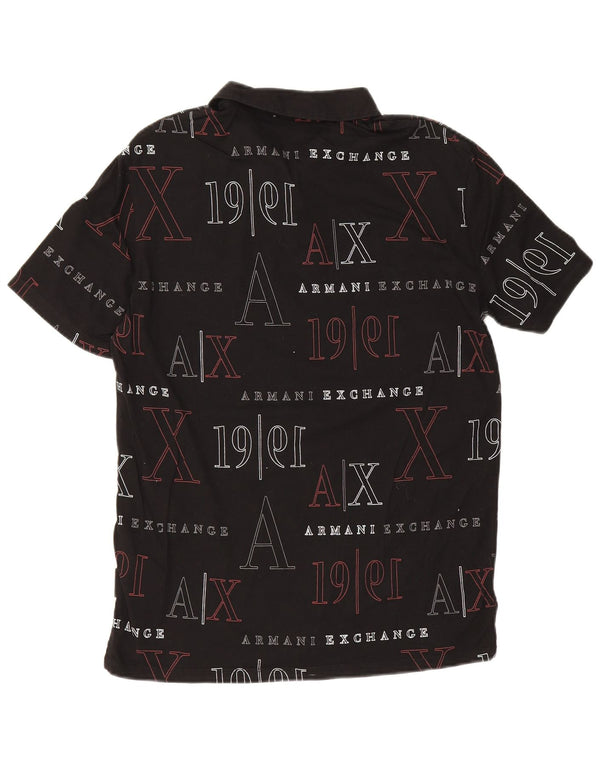 Tricou polo cu grafică pentru bărbați Armani Exchange, bumbac negru mic