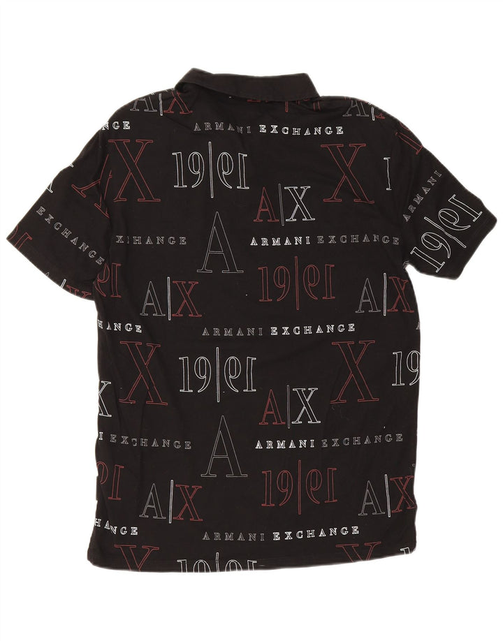 Tricou polo cu grafică pentru bărbați Armani Exchange, bumbac negru mic