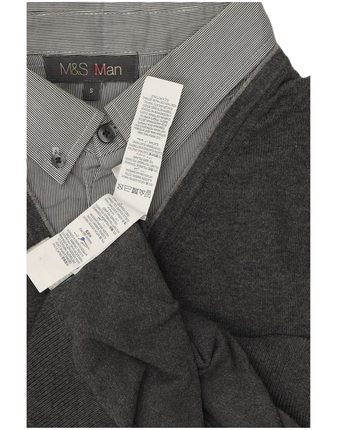 Pulover pentru bărbați Marks & Spencer, cu gât polo, bumbac mic, gri