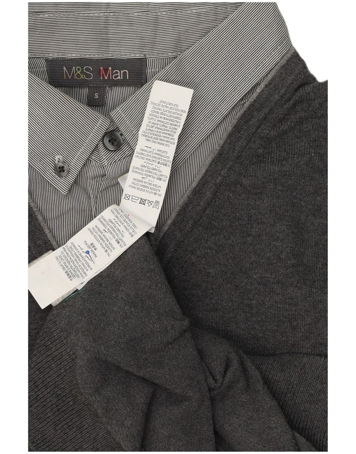 Pulover pentru bărbați Marks & Spencer, cu gât polo, bumbac mic, gri