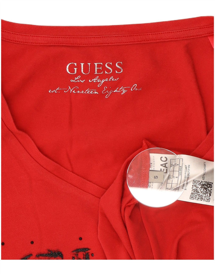 Guess Top grafic pentru femei cu mânecă lungă UK 8 mic bumbac roșu