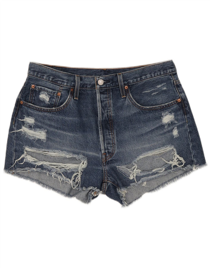 Pantaloni scurți Levi's 501 din denim distressed W32, bumbac albastru mare
