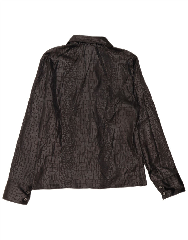Bluză pentru femei vintage cămașă IT 46 Poliester cu imprimeu animal negru mare