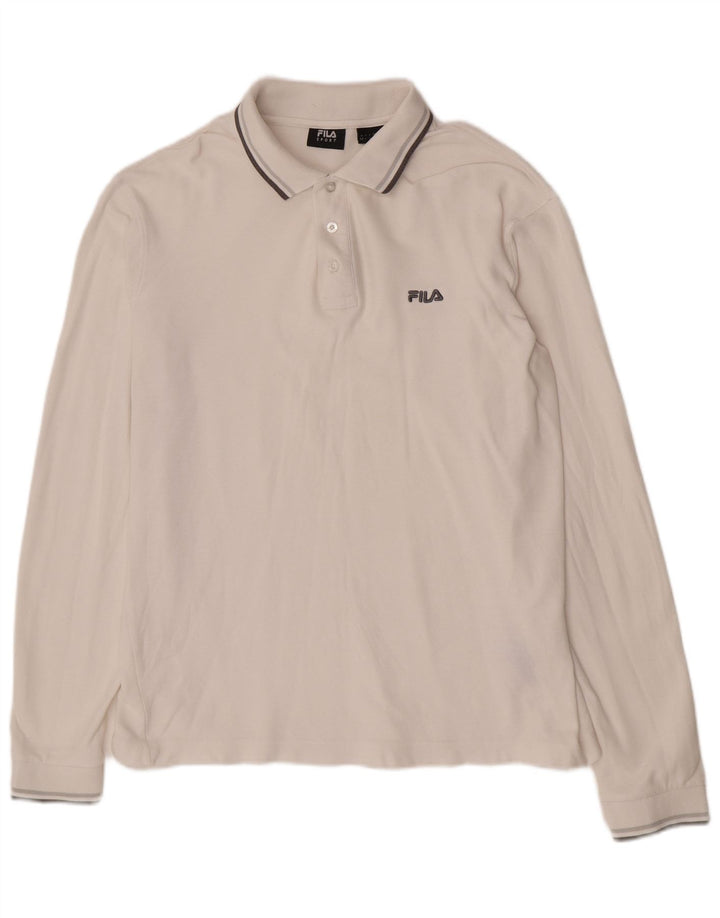 Tricou polo cu mânecă lungă pentru bărbați Fila, bumbac alb mare