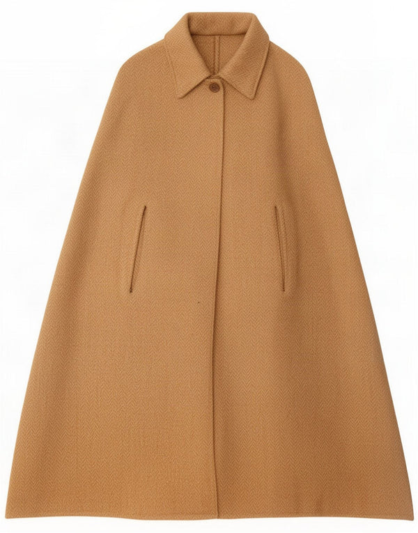 Vintage Womens Cape Coat UK 20 2XL Bej Herringbone