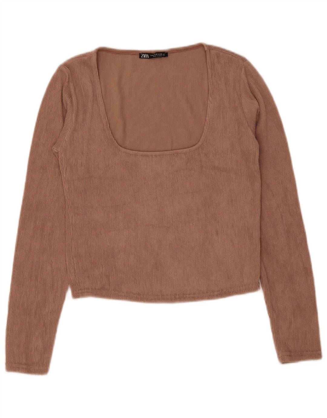 Crop Top pentru femei Zara cu mânecă lungă UK 12 Poliester maro mediu