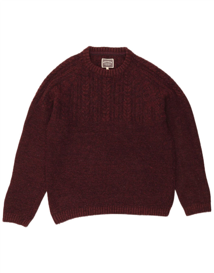 Pulover pentru bărbați Fat Face cu gât crew pulover Medium Bordeaux Lână