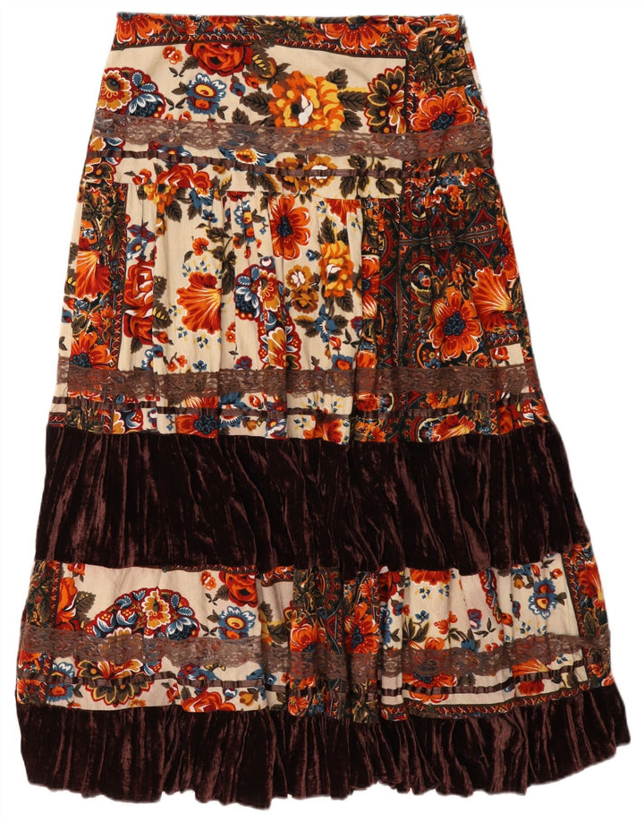 Fusta cu etaje vintage pentru femei W32, mare, multicoloră, florală