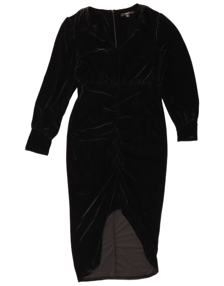 NEXT Rochie bodycon cu mâneci lungi din velur pentru femei UK 12 Poliester mediu negru