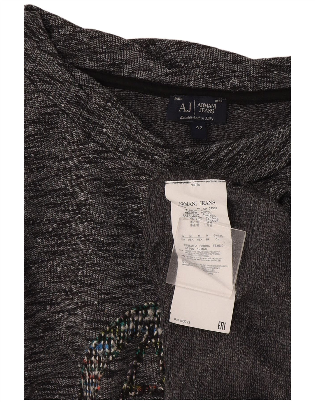 Armani Jeans Top grafic pentru femei cu mânecă lungă IT 42 Medium Grey Flecked