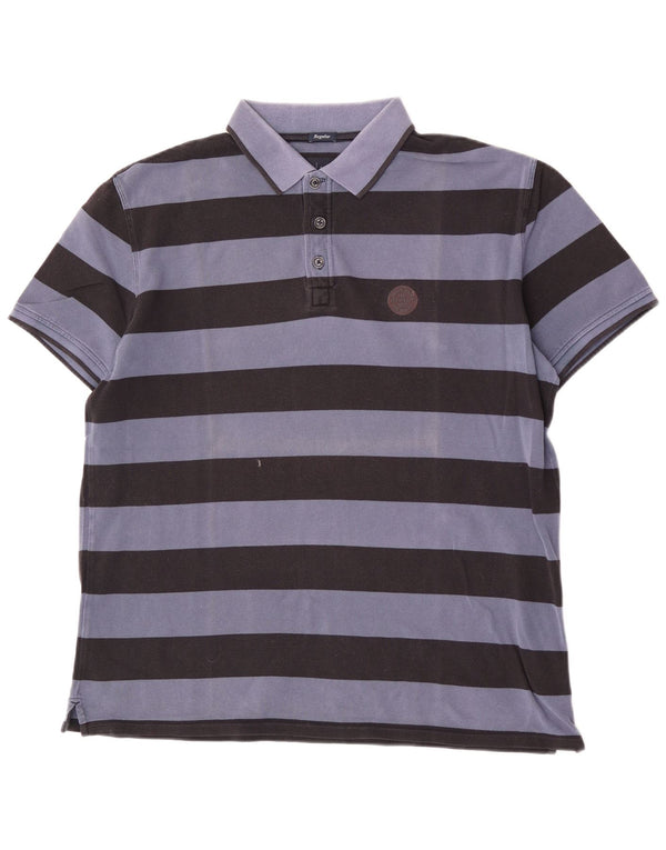 Cămașă polo pentru bărbați Armani Jeans, cu formă normală, 2XL, bumbac cu dungi bleumarin