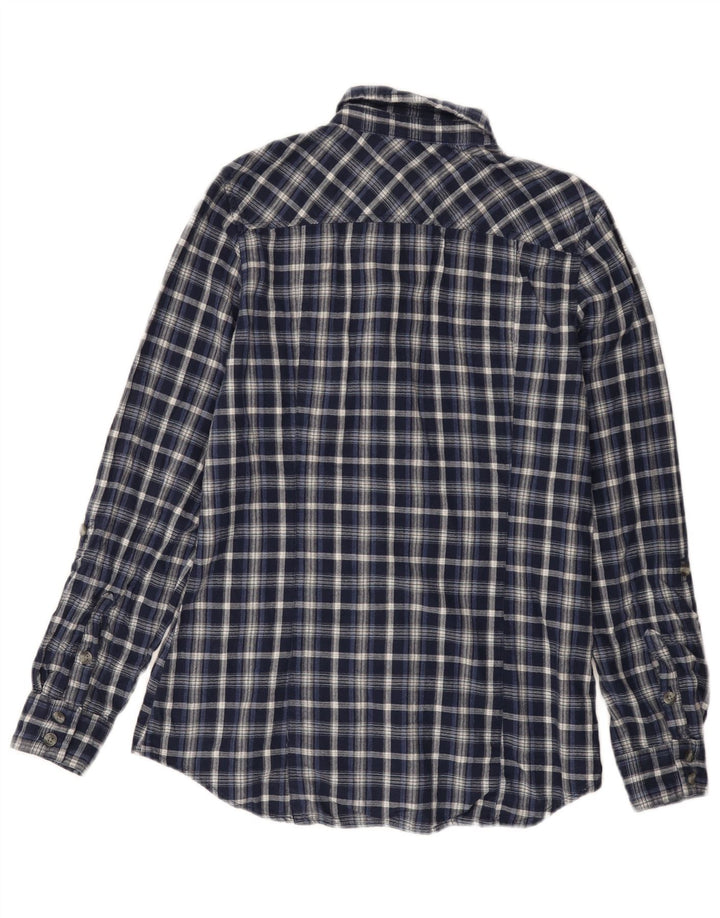 Cămașă de flanel pentru femei Eddie Bauer UK 14, bumbac cu carouri, albastru marin mediu