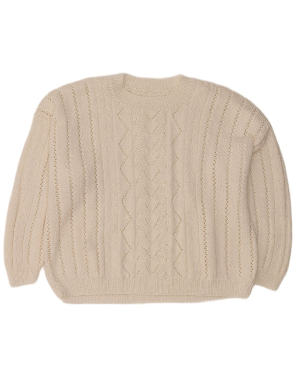 Pulover vintage pentru femei cu gât supradimensionat, pulover UK 18 XL, alb