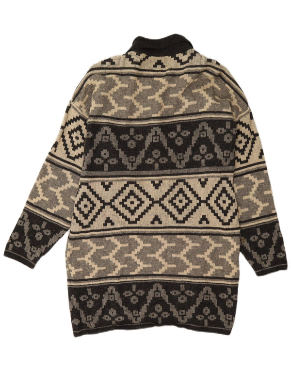 Vintage Womens Long Sleeve Jumper Dress UK 18 XL Grey Geometric Wool
