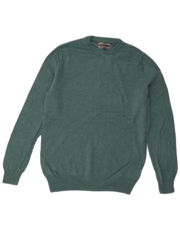 Pulover pentru bărbați Marks & Spencer, cu gât crew, lână de miel verde mediu