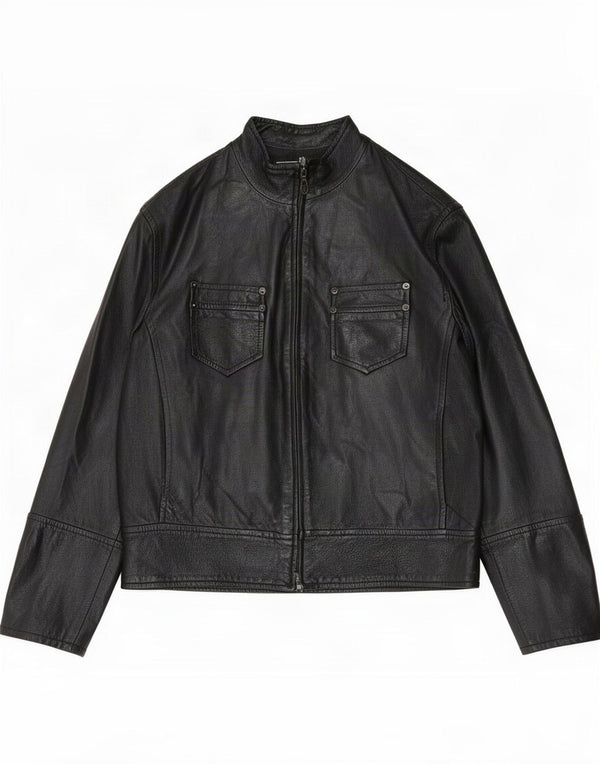 Vintage Womens Leather Jacket IT 52 2XL Black