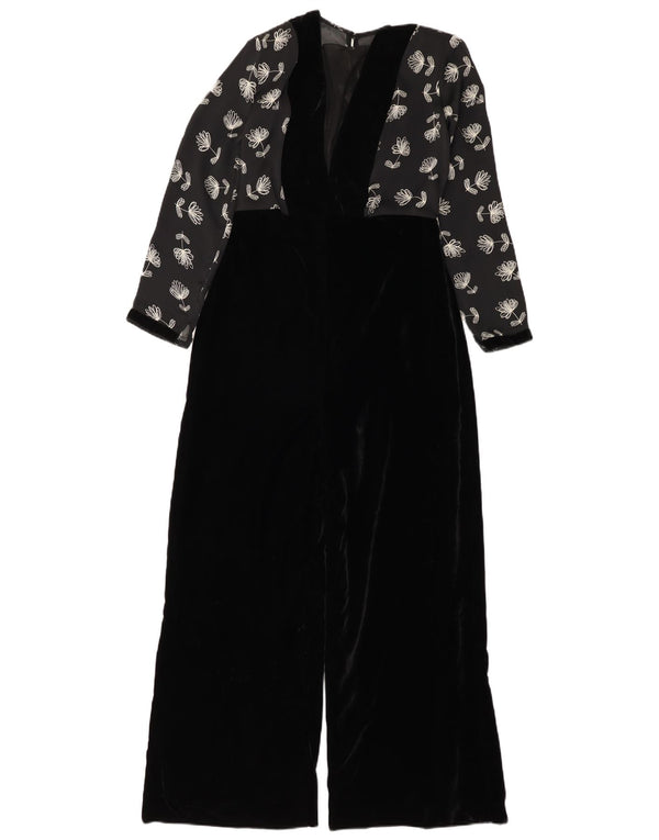 Salopetă vintage pentru femei din velur UK 12 Medium Black Floral Poliester
