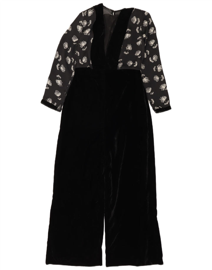 Salopetă vintage pentru femei din velur UK 12 Medium Black Floral Poliester