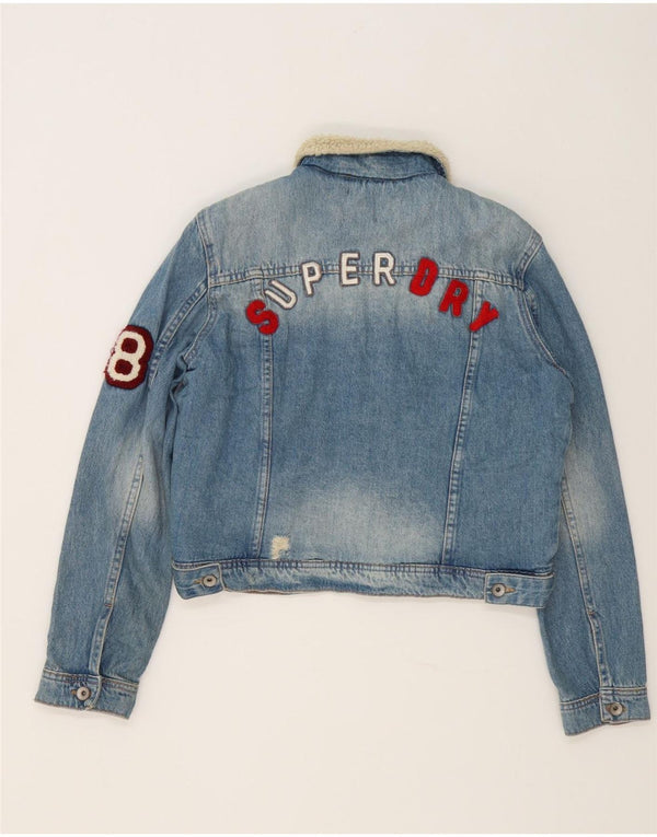 Jachetă Superdry pentru femei Crop Graphic Denim Sherpa UK 16, mare, albastru, bumbac
