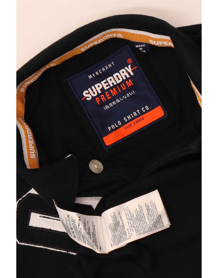 Tricou polo grafic pentru bărbați Superdry, bumbac negru mare