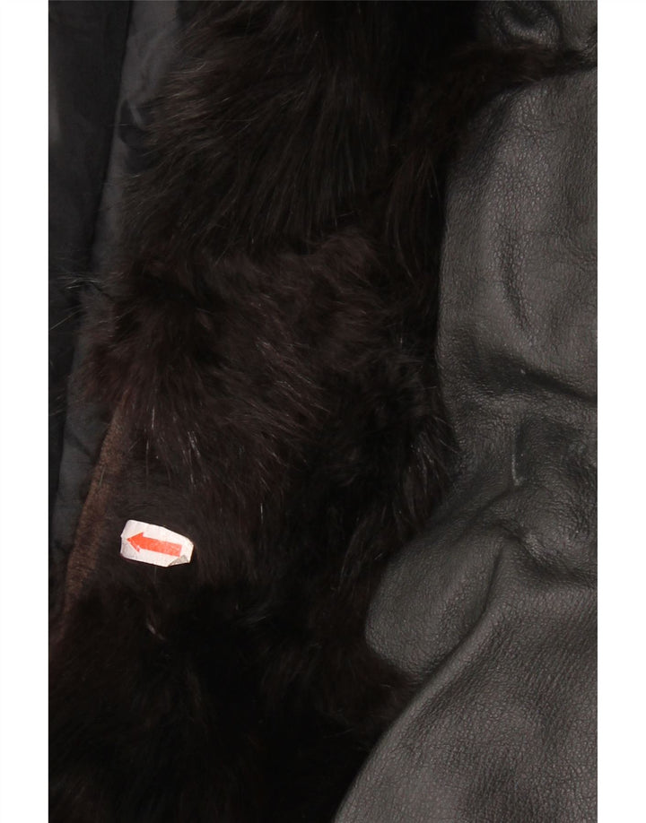 Jachetă de piele de blană vintage pentru femei UK 14 Medium Black